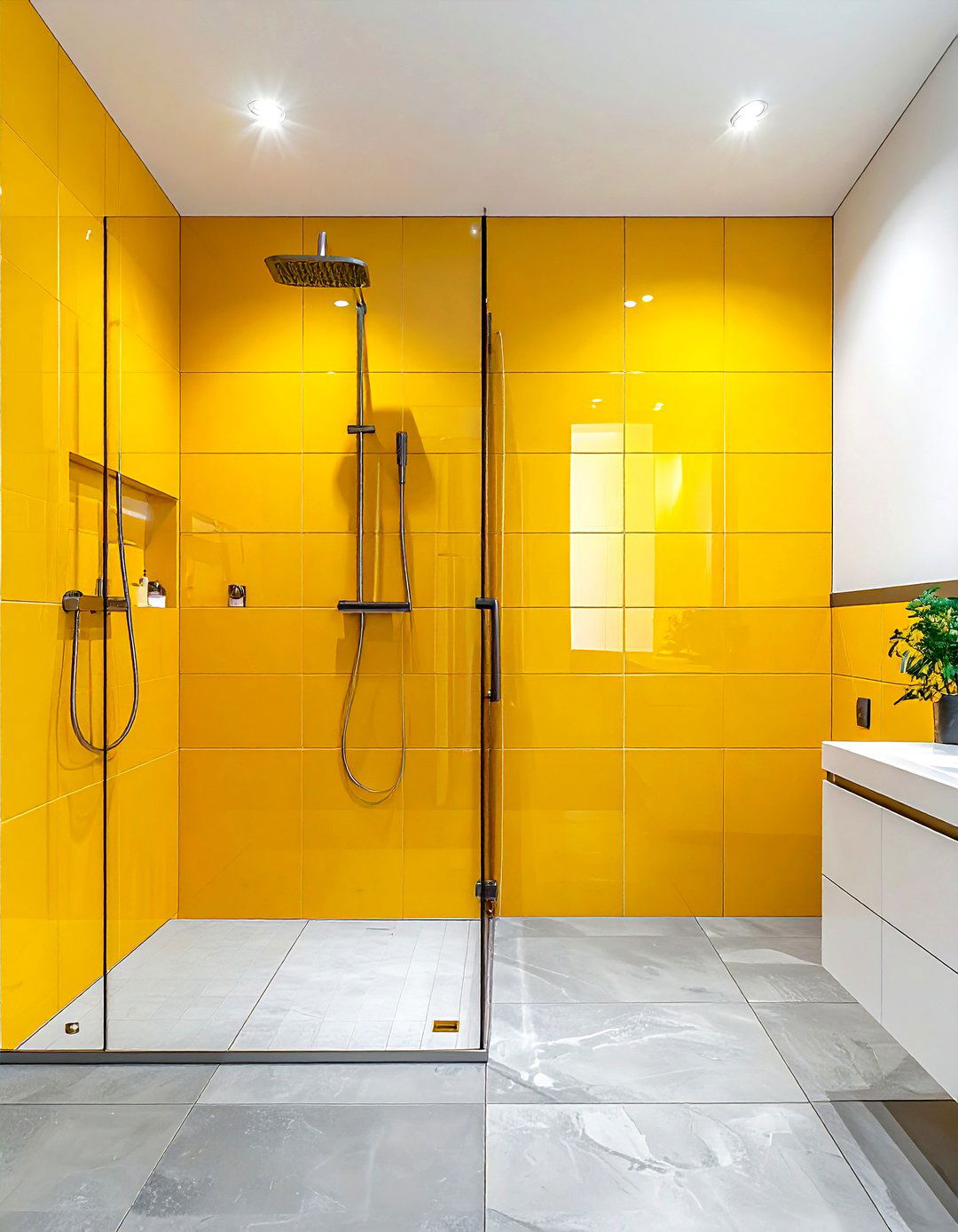 Yellow Glass Tile Bathroom - 30 gray and yellow bathroom ideas
