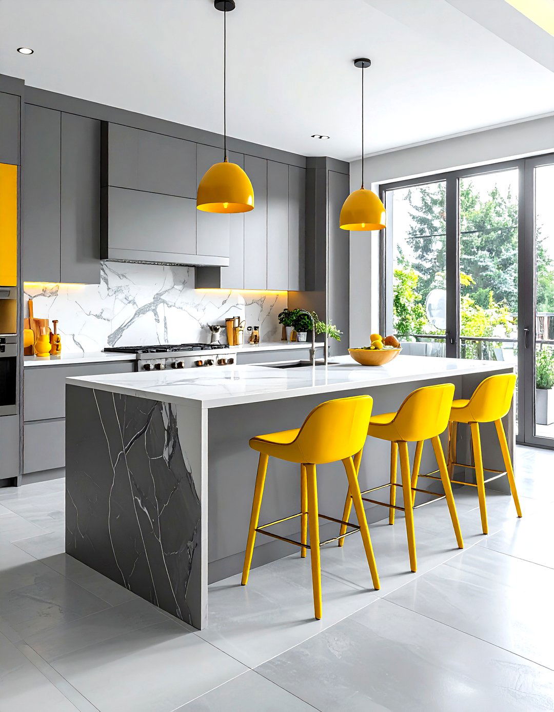 Yellow Kitchen Stools Gray Island - 30 gray yellow kitchen ideas