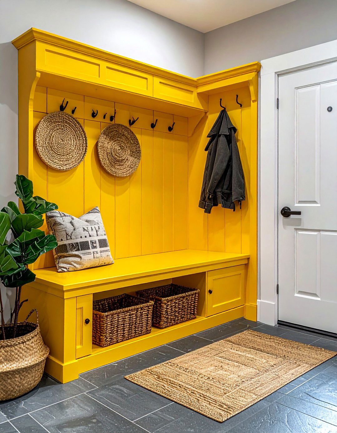 Yellow Mudroom Setup - 30 yellow decor ideas