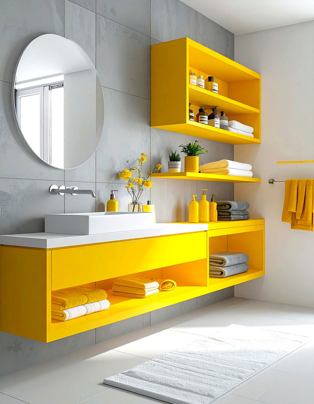 Yellow Open Shelving Bathroom - 30 gray and yellow bathroom ideas
