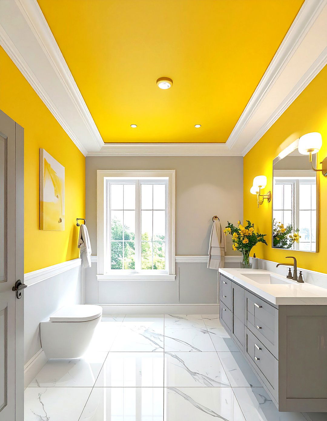 Yellow Painted Bathroom Ceiling - 30 gray and yellow bathroom ideas