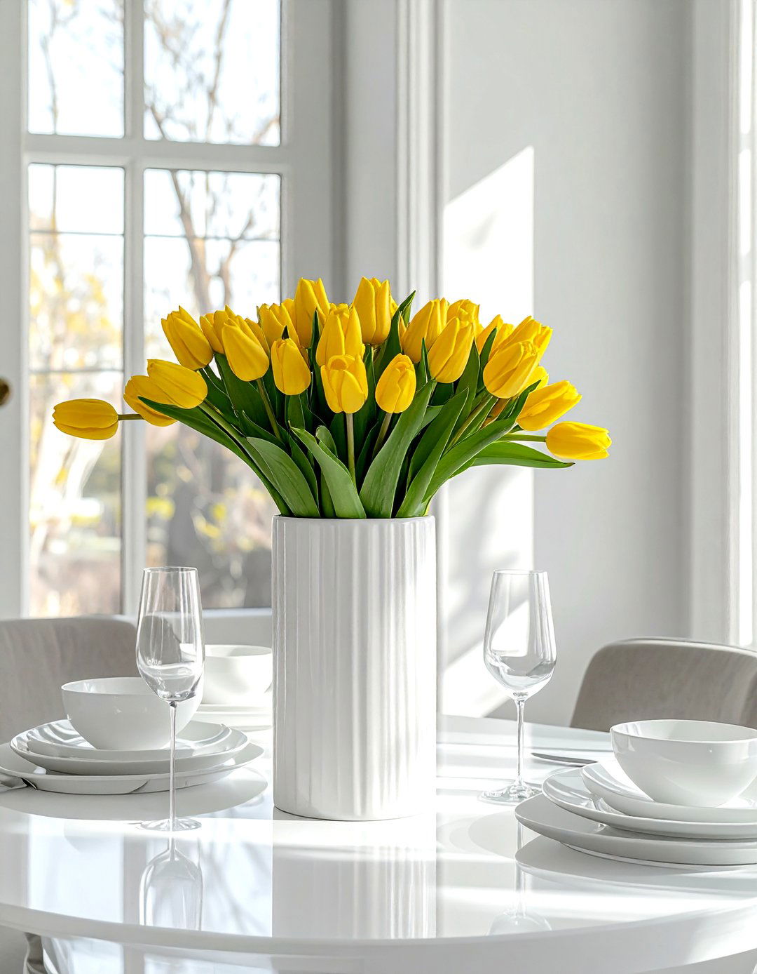 Yellow Tulip Centerpiece - 30 dining room flower ideas