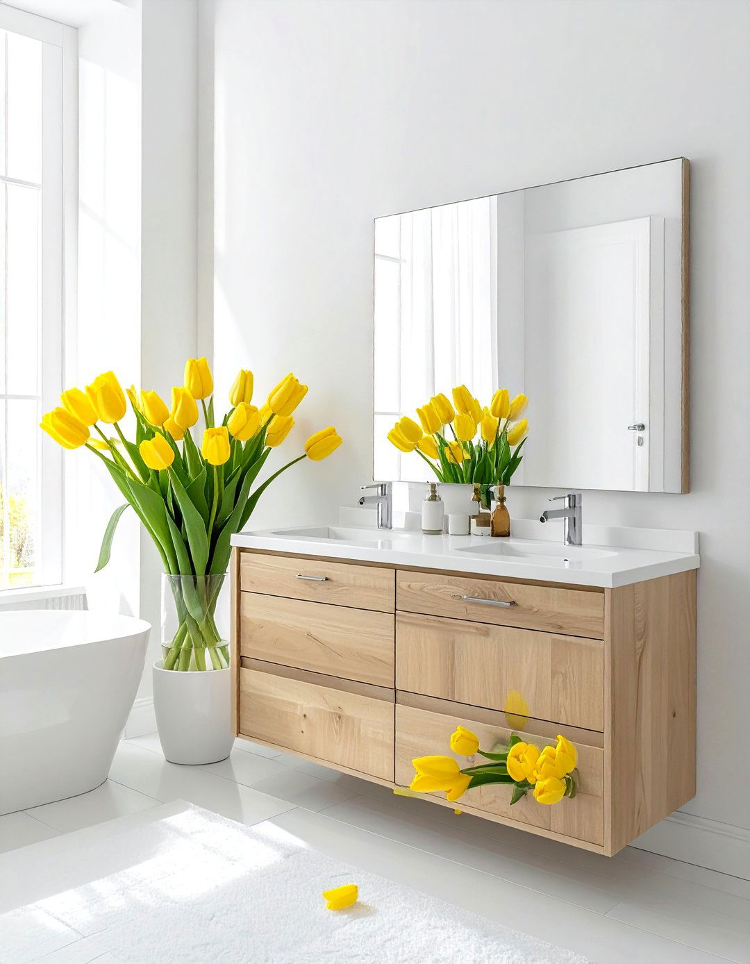 Yellow Tulips Near Bathroom Mirror - 30 bathroom flower arrangement ideas