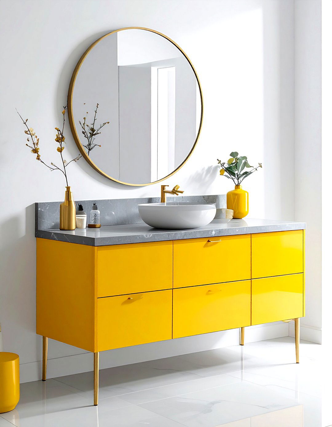 Yellow Vanity With Gray Countertop - 30 gray and yellow bathroom ideas