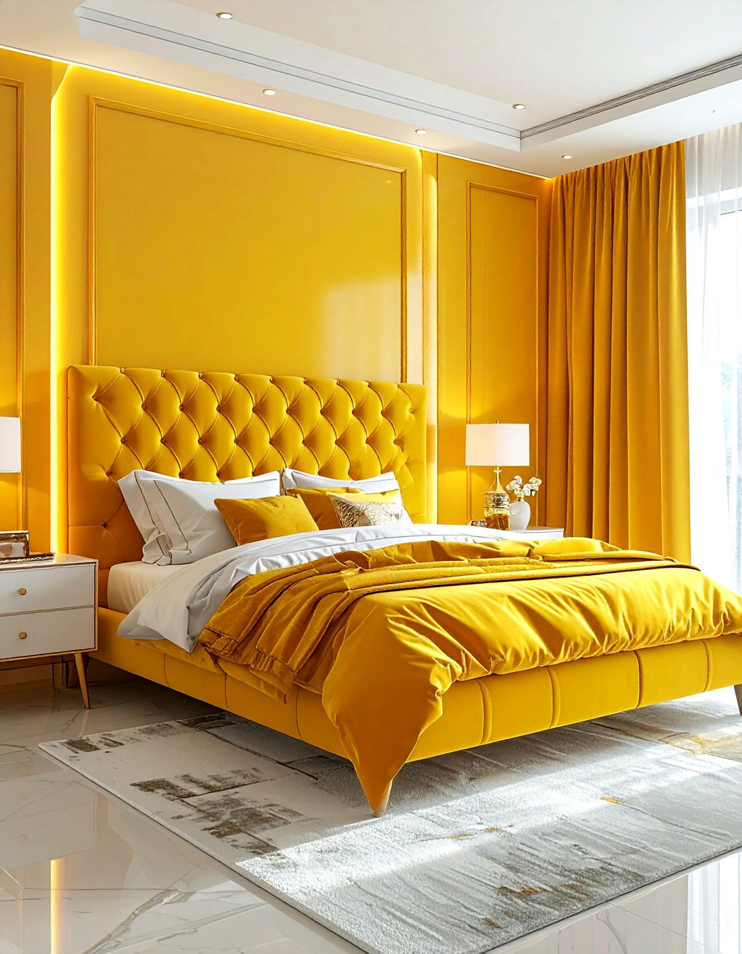 Yellow Velvet Bedroom - 30 bright yellow bedroom ideas