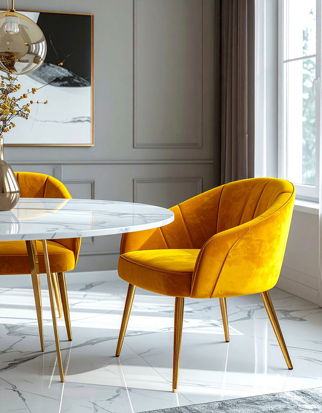 Yellow Velvet Dining Chair - 30 colorful dining chair ideas