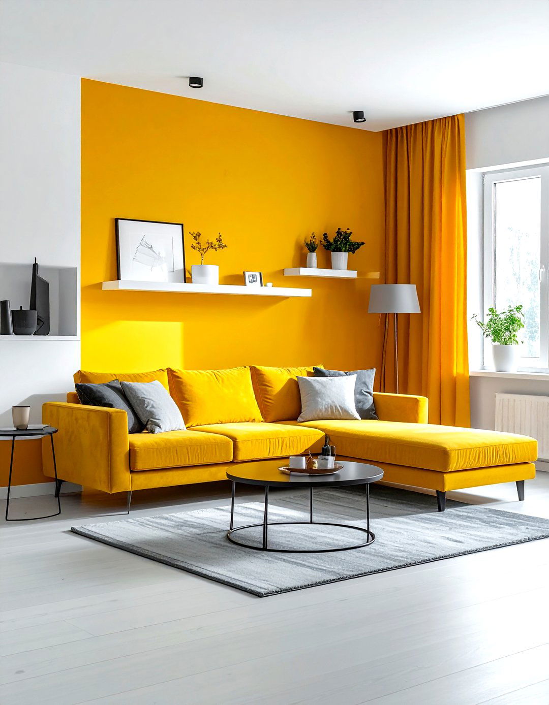 Yellow accent wall living room - 30 yellow living room decor ideas