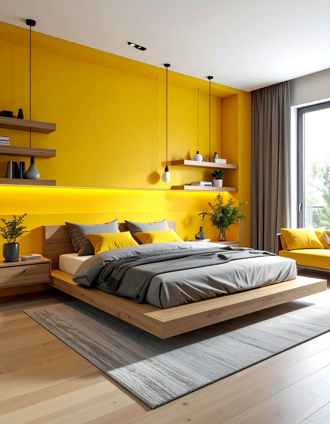 Yellow accent wall - 30 yellow bedroom decor ideas