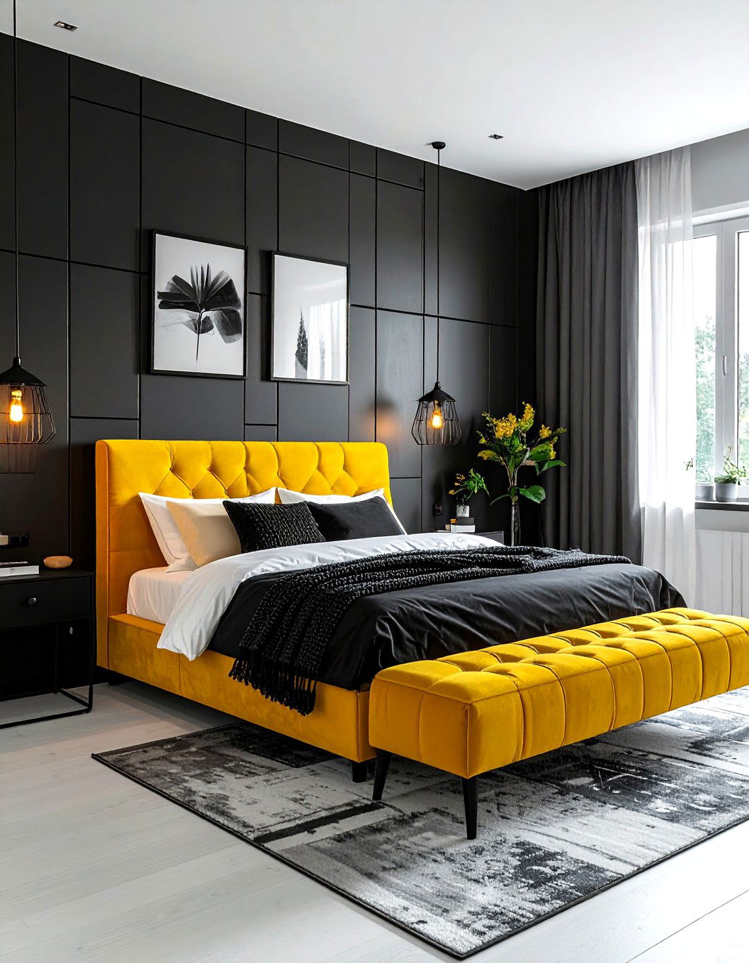 Yellow and black bedroom - 30 yellow bedroom decor ideas