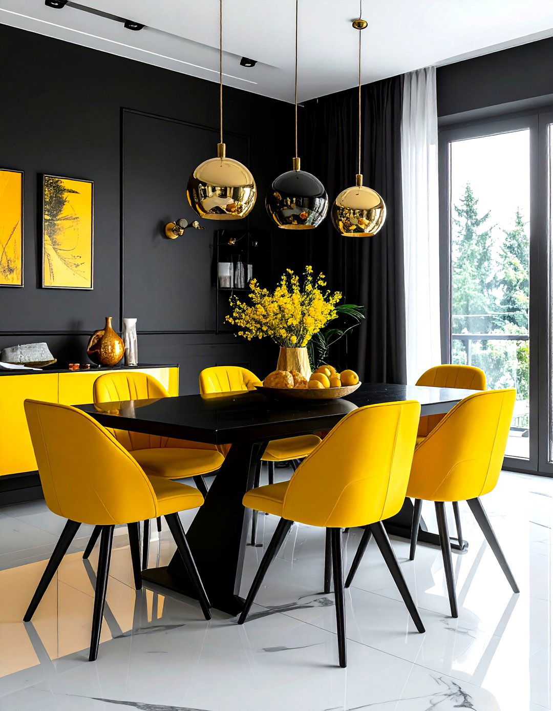 Yellow and black dining room - 30 yellow dining room ideas