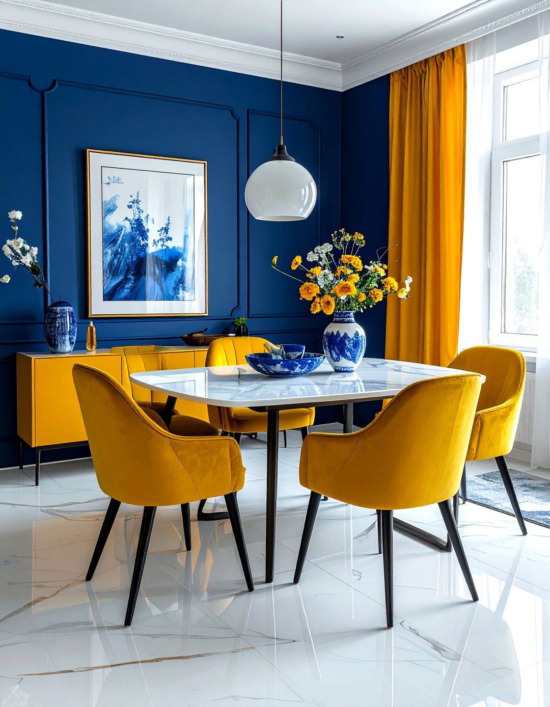 Yellow and blue dining room - 30 yellow dining room ideas