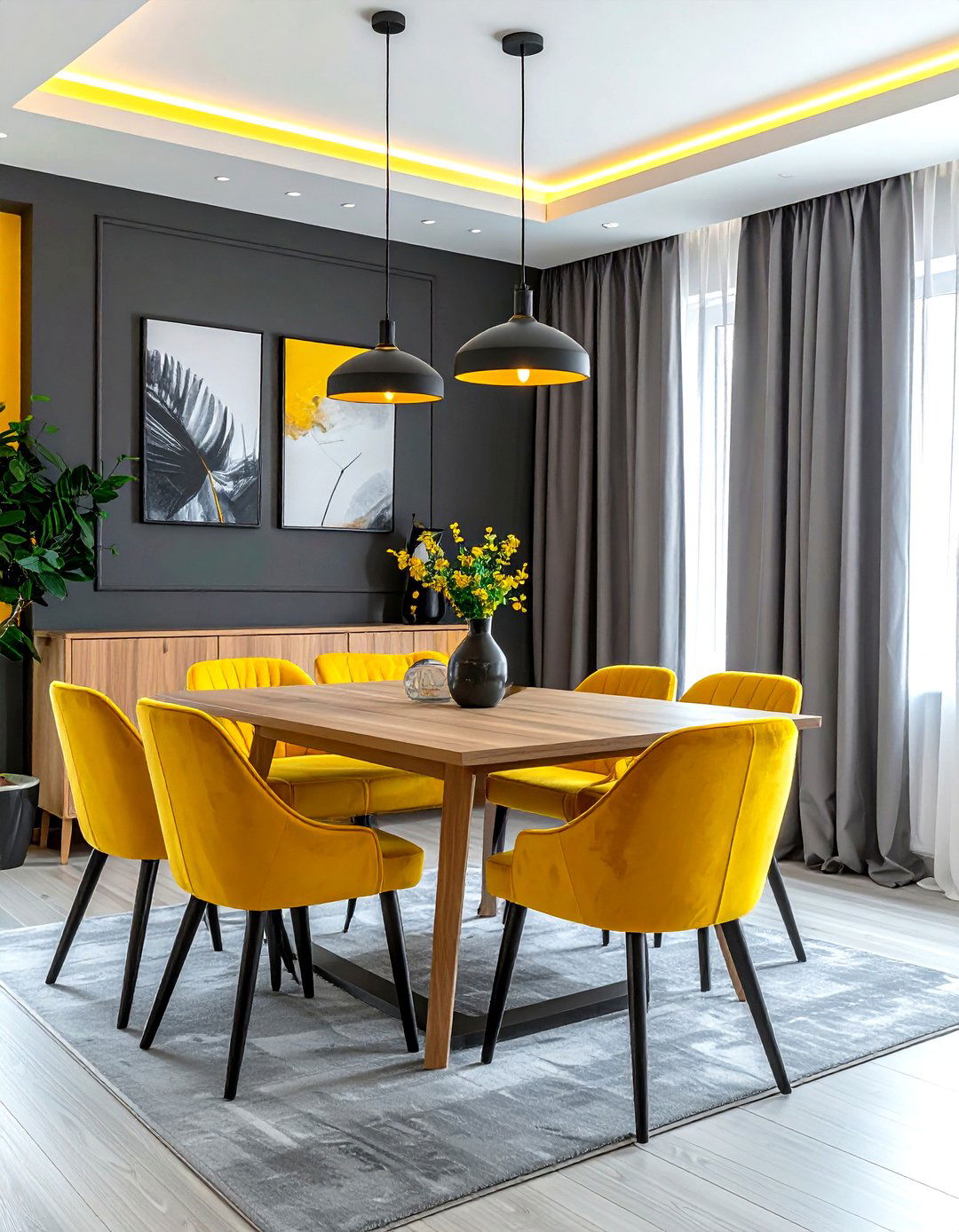 Yellow and gray dining room - 30 yellow dining room ideas