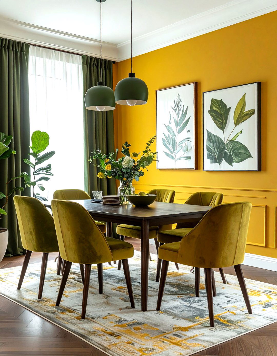 Yellow and green dining room - 30 yellow dining room ideas
