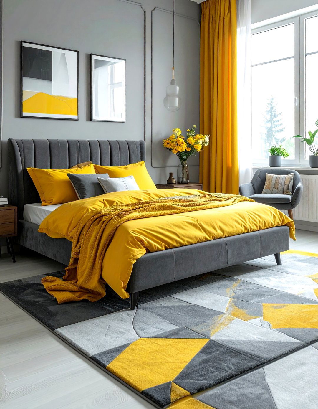 Yellow and grey bedroom - 30 yellow bedroom decor ideas