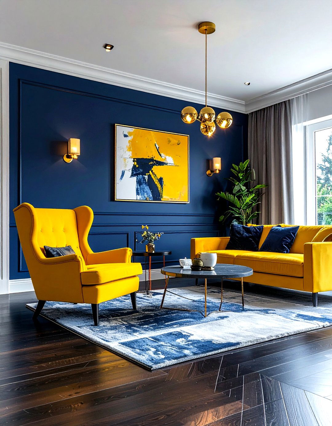 Yellow and navy blue living room - 30 yellow living room ideas