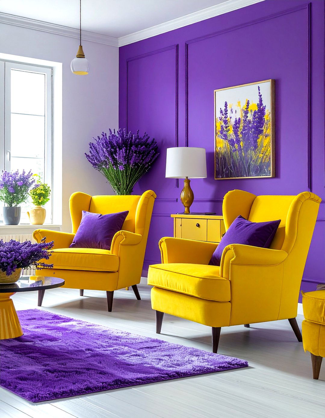 Yellow and purple living room - 30 bright yellow living room ideas