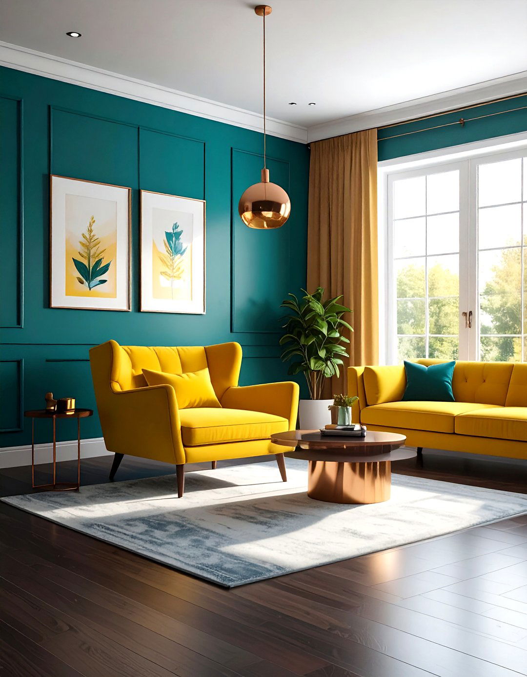 Yellow and teal living room - 30 yellow living room ideas
