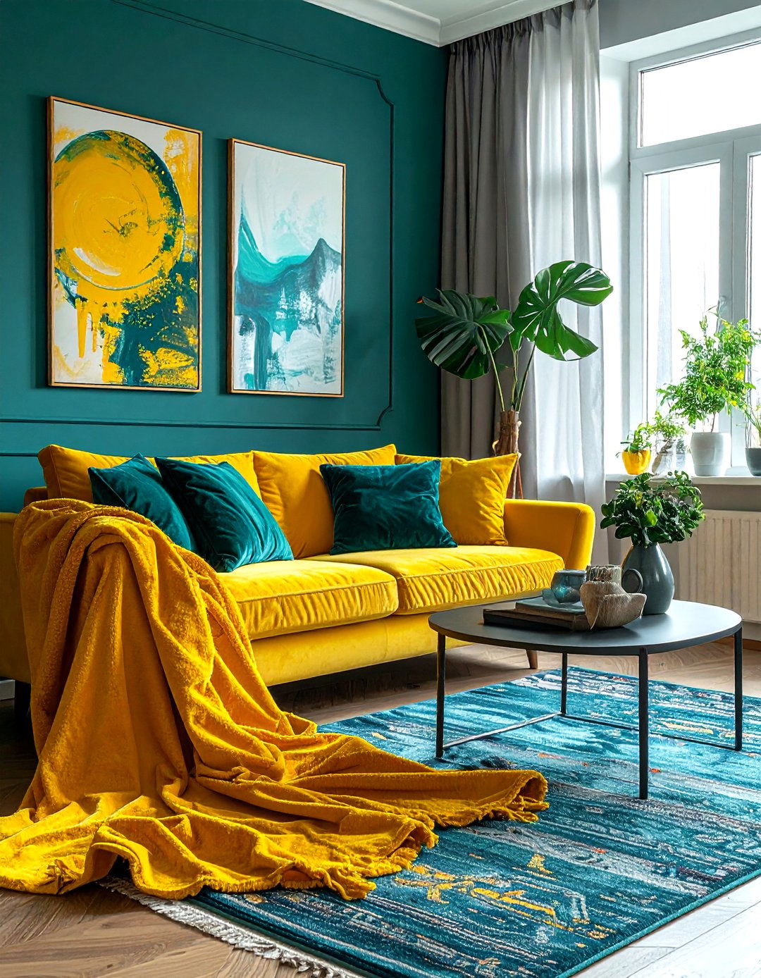 Yellow and teal living room - 30 bright yellow living room ideas