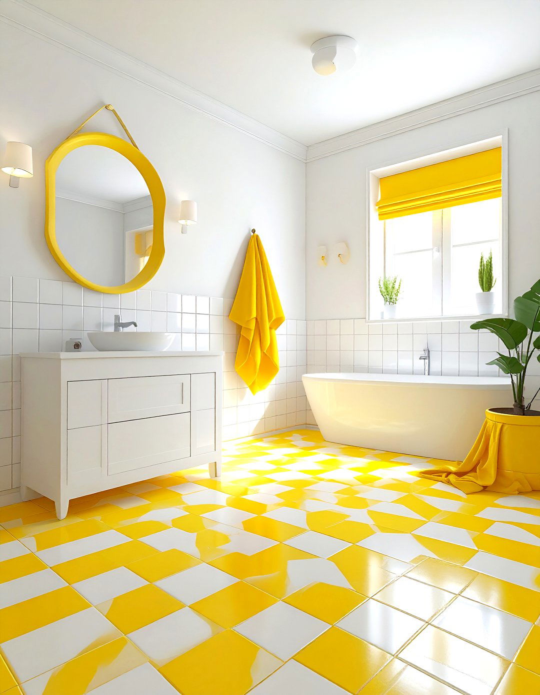 Yellow and white checkerboard bathroom - 30 yellow and white bathroom ideas