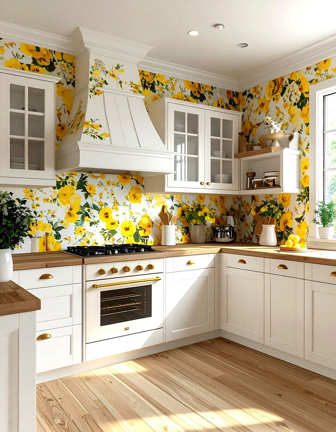 Yellow and white floral kitchen - 30 yellow and white kitchen ideas