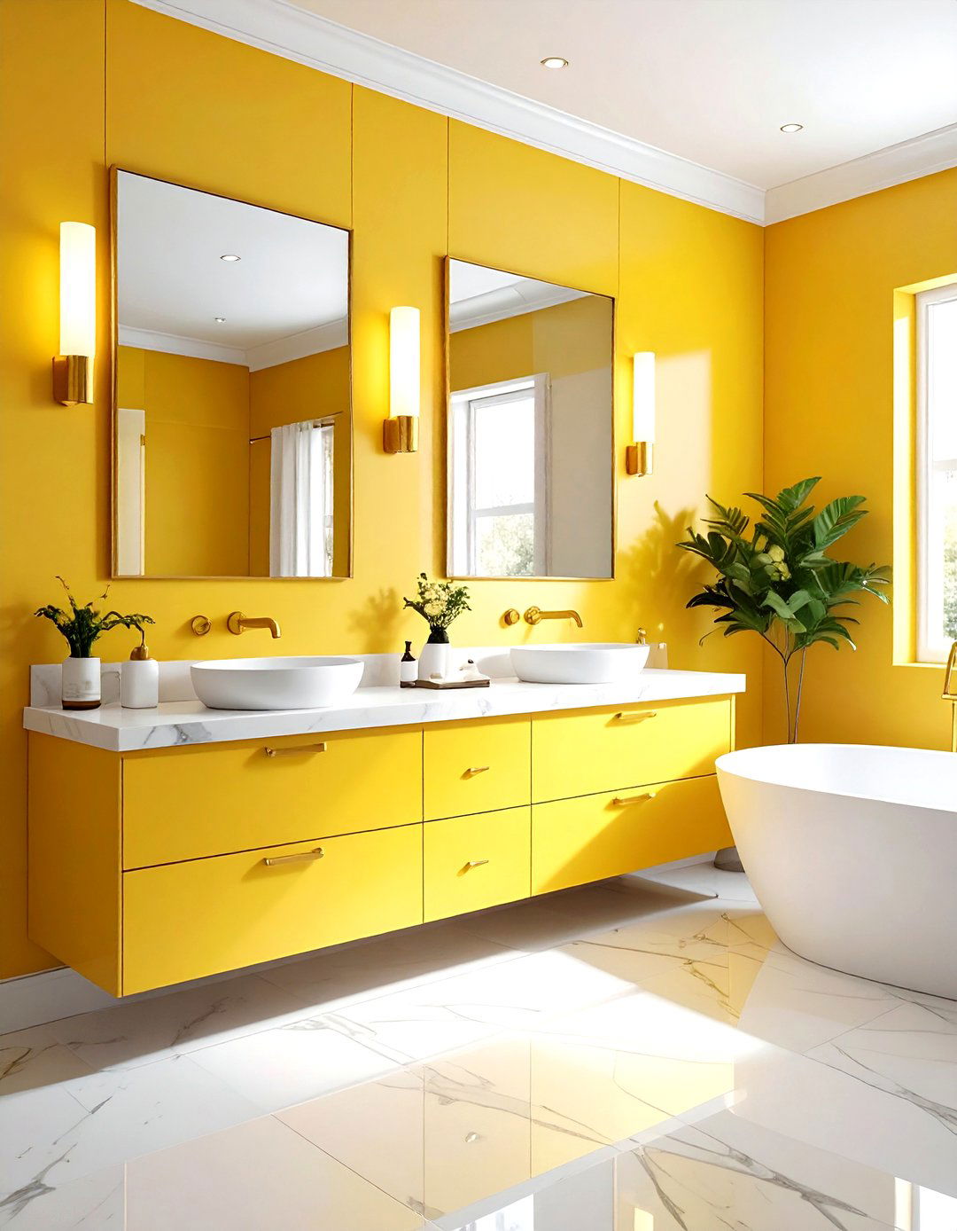 Yellow and white gold hardware bathroom - 30 yellow and white bathroom ideas