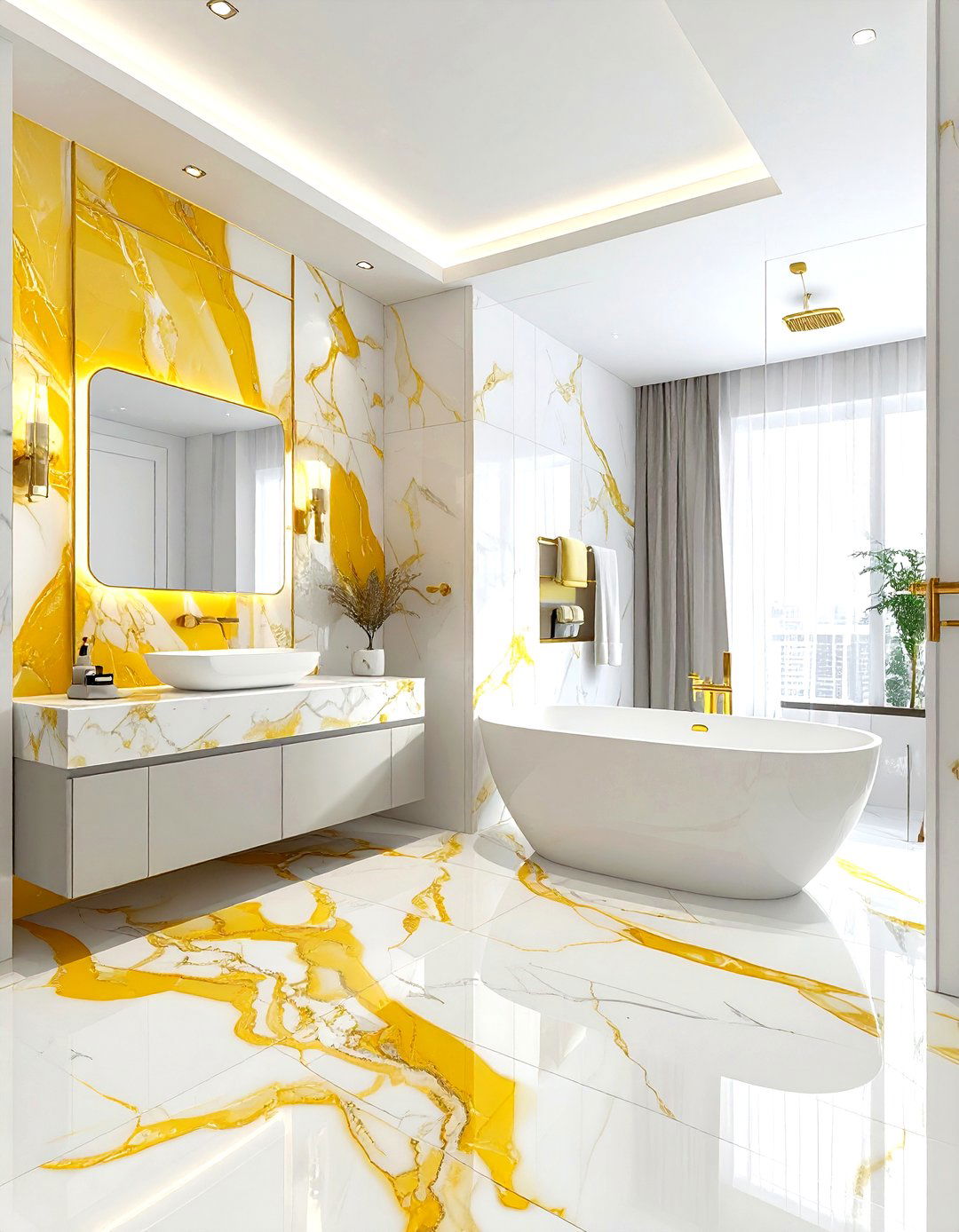 Yellow and white marble bathroom - 30 yellow and white bathroom ideas
