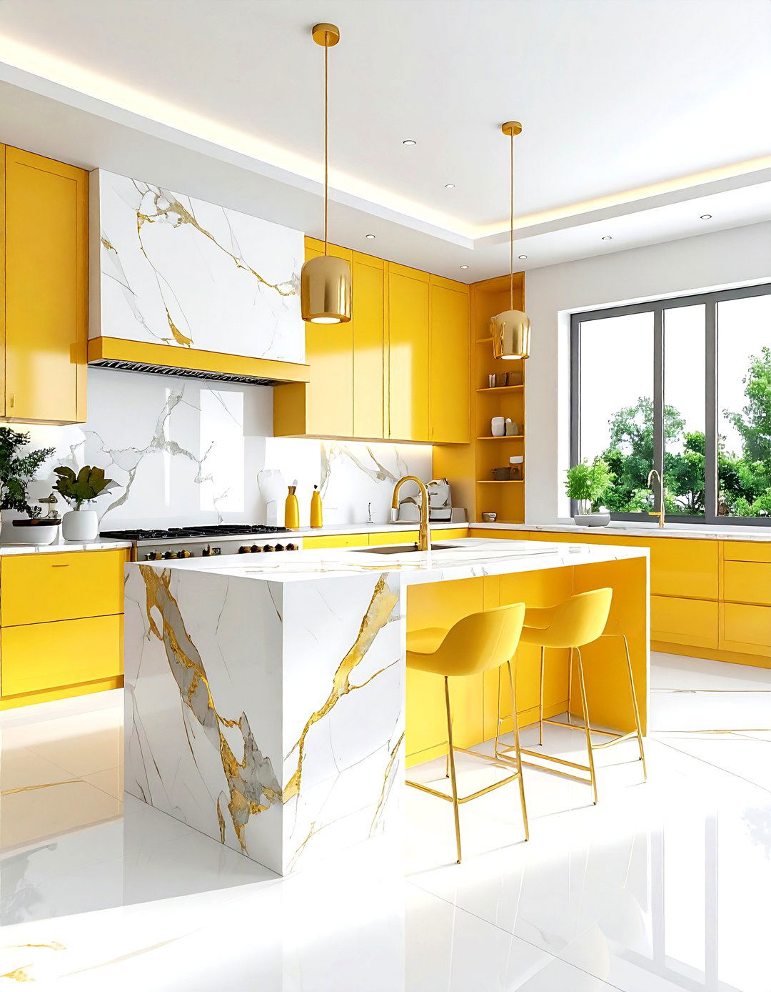 Yellow and white marble kitchen - 30 yellow and white kitchen ideas