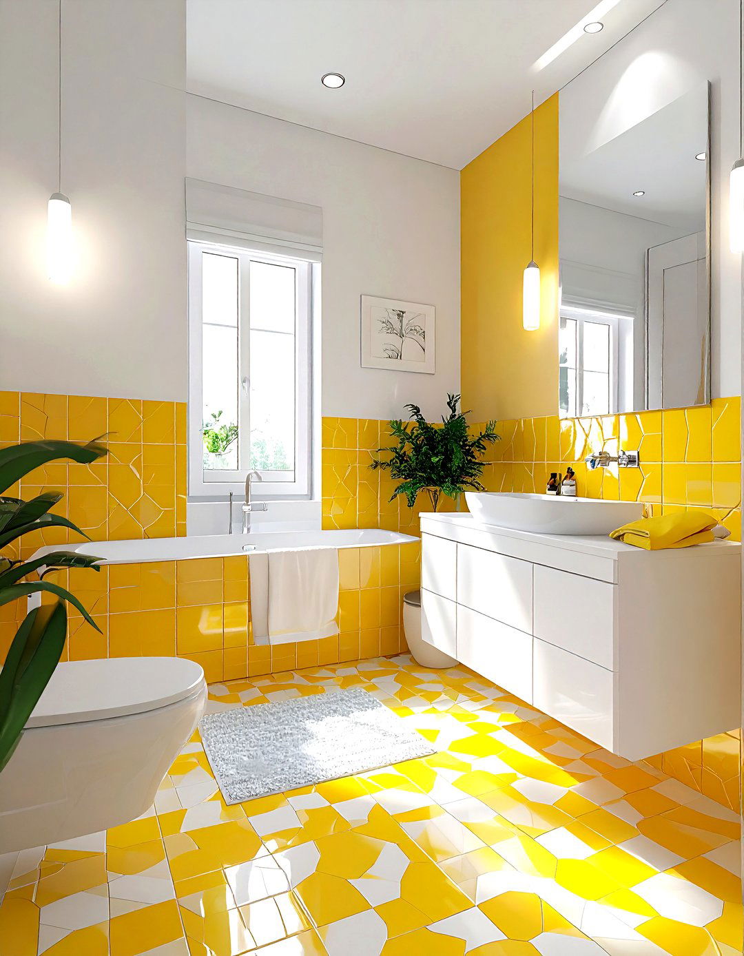 Yellow and white mosaic bathroom - 30 yellow and white bathroom ideas
