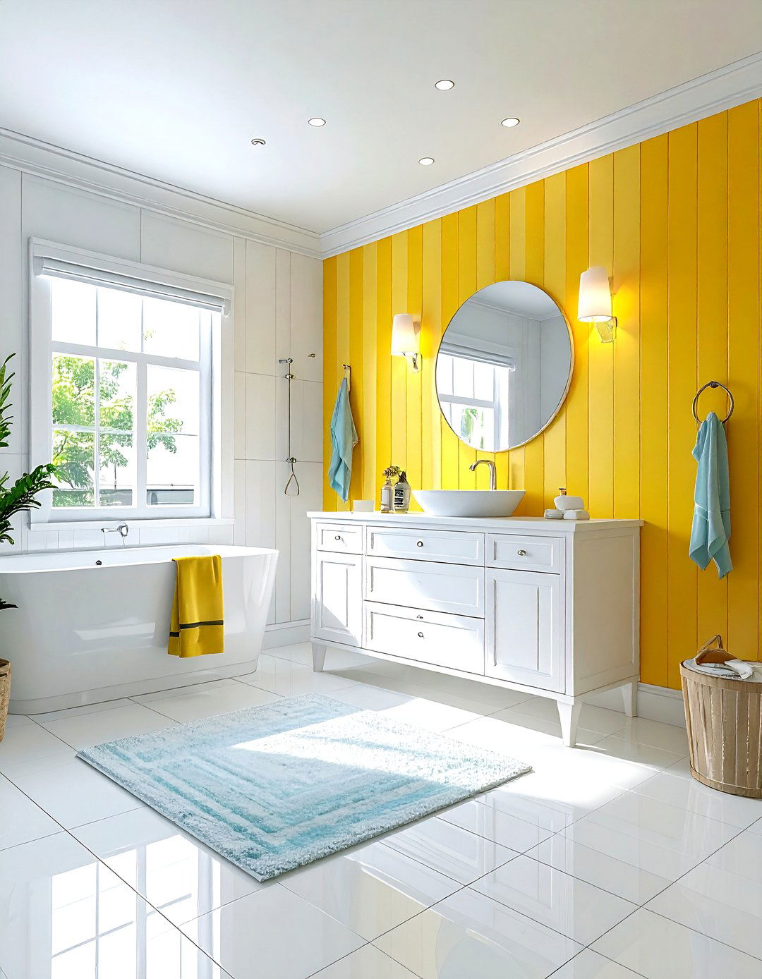 Yellow and white striped bathroom - 30 yellow and white bathroom ideas