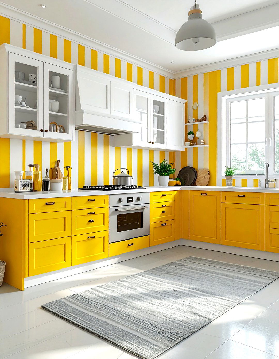 Yellow and white stripes kitchen - 30 yellow and white kitchen ideas