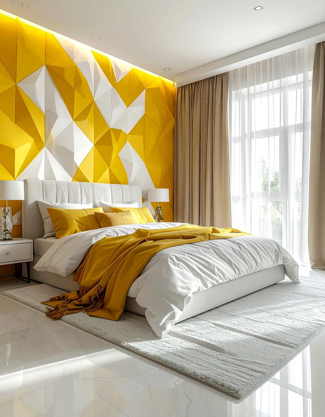 Yellow and white wallpaper bedroom - 30 yellow and white bedroom ideas