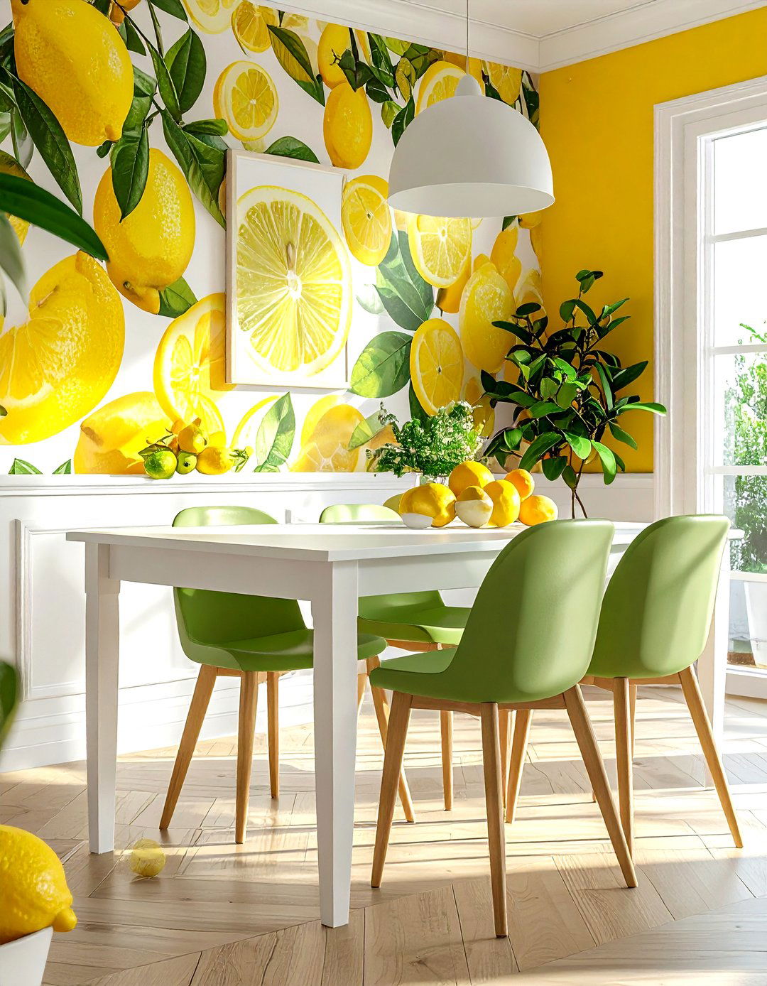 Yellow citrus dining room - 30 bold wallpaper dining room ideas