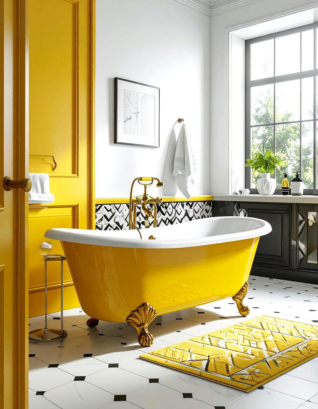 Yellow clawfoot tub bathroom - 30 bright yellow bathroom ideas