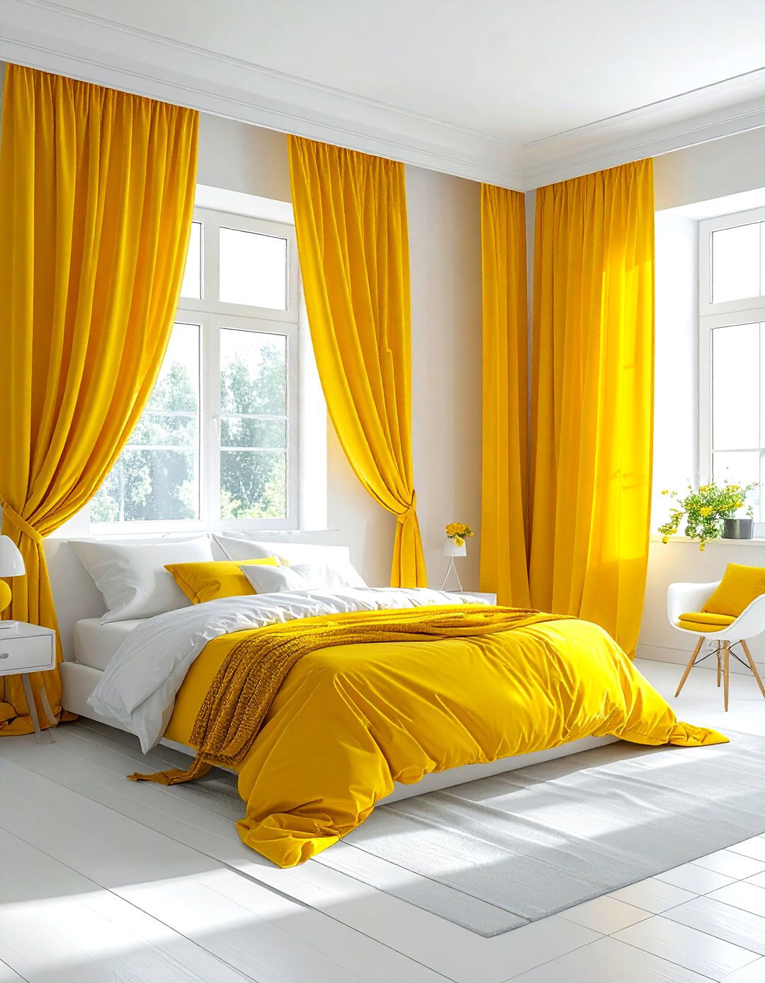 Yellow curtains white bedroom - 30 yellow and white bedroom ideas