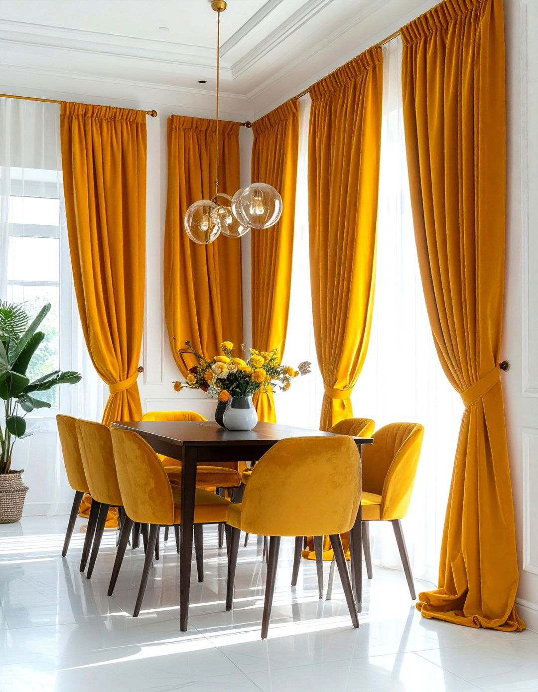 Yellow dining room curtains - 30 yellow dining room ideas