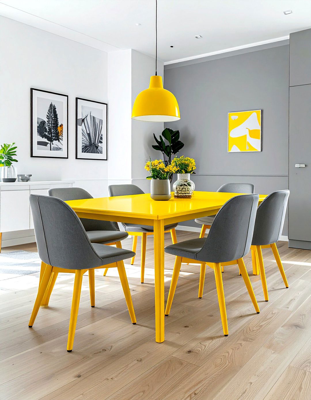 Yellow dining table gray chairs - 30 gray and yellow dining room ideas