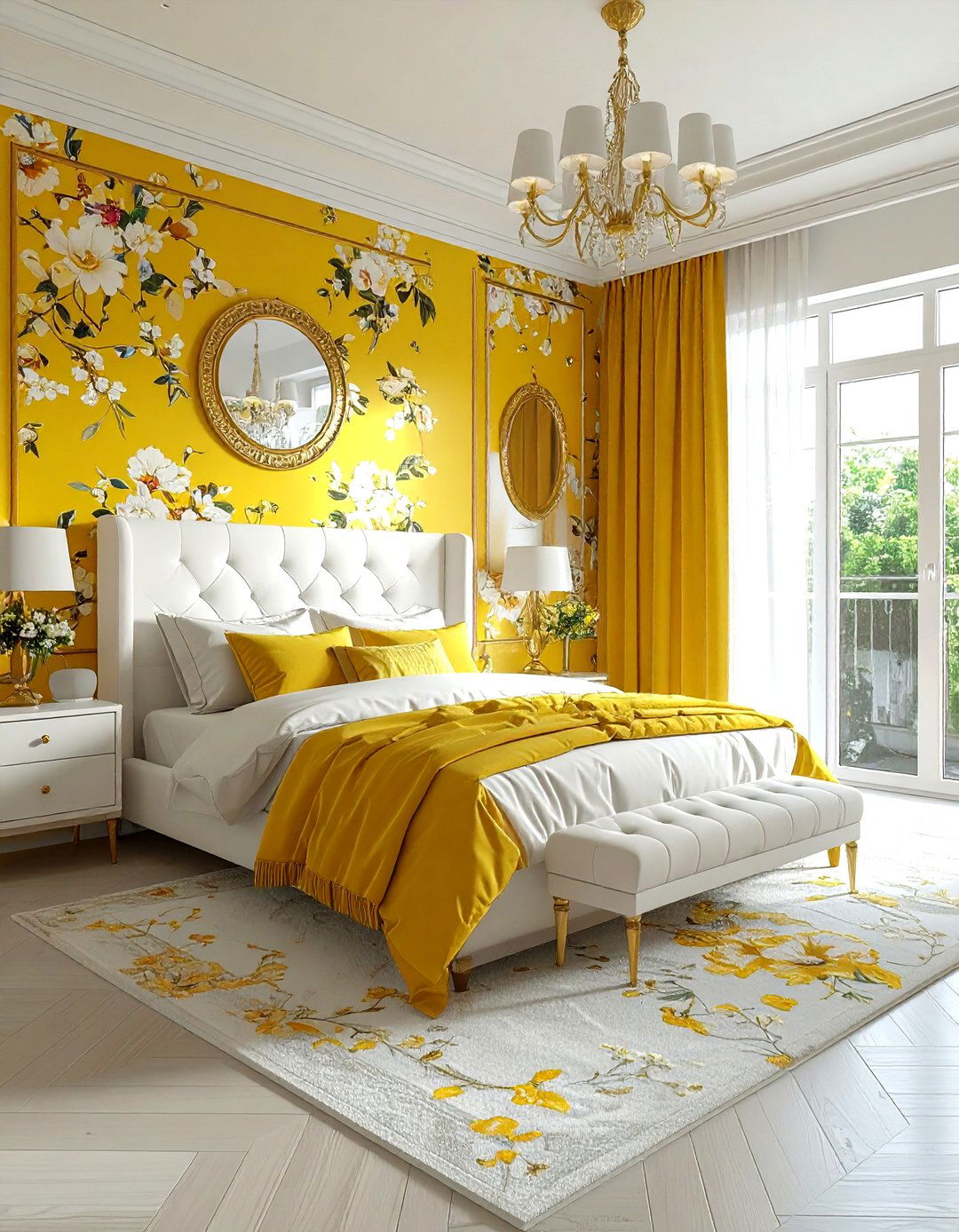 Yellow floral bedroom - 30 yellow and white bedroom ideas