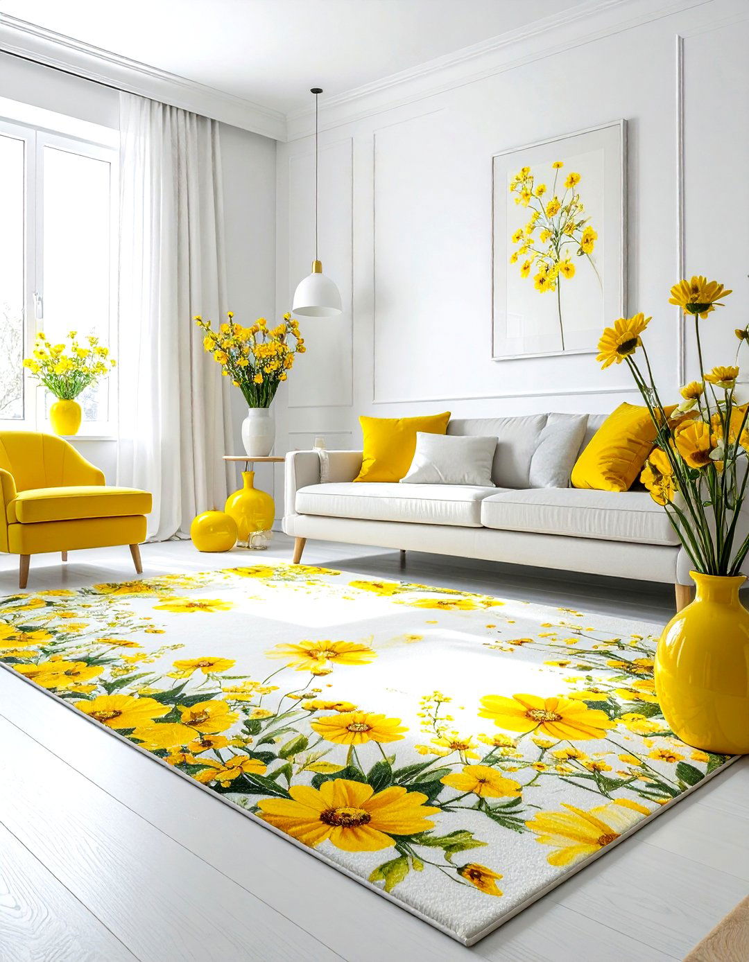 Yellow floral living room - 30 yellow and white living room ideas