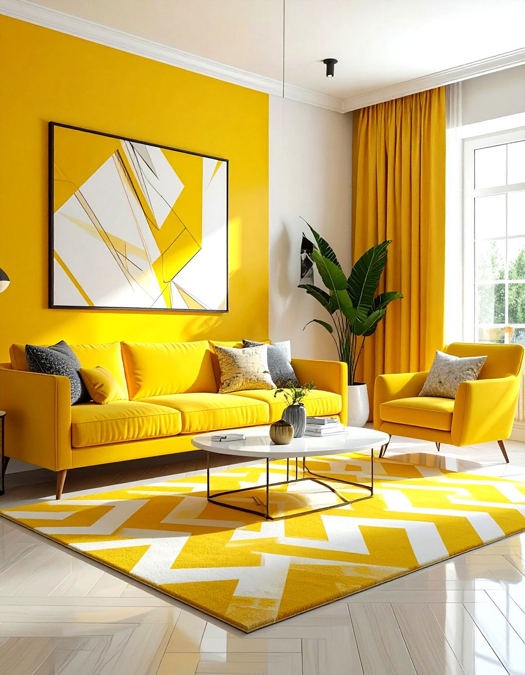 Yellow geometric living room - 30 yellow living room ideas