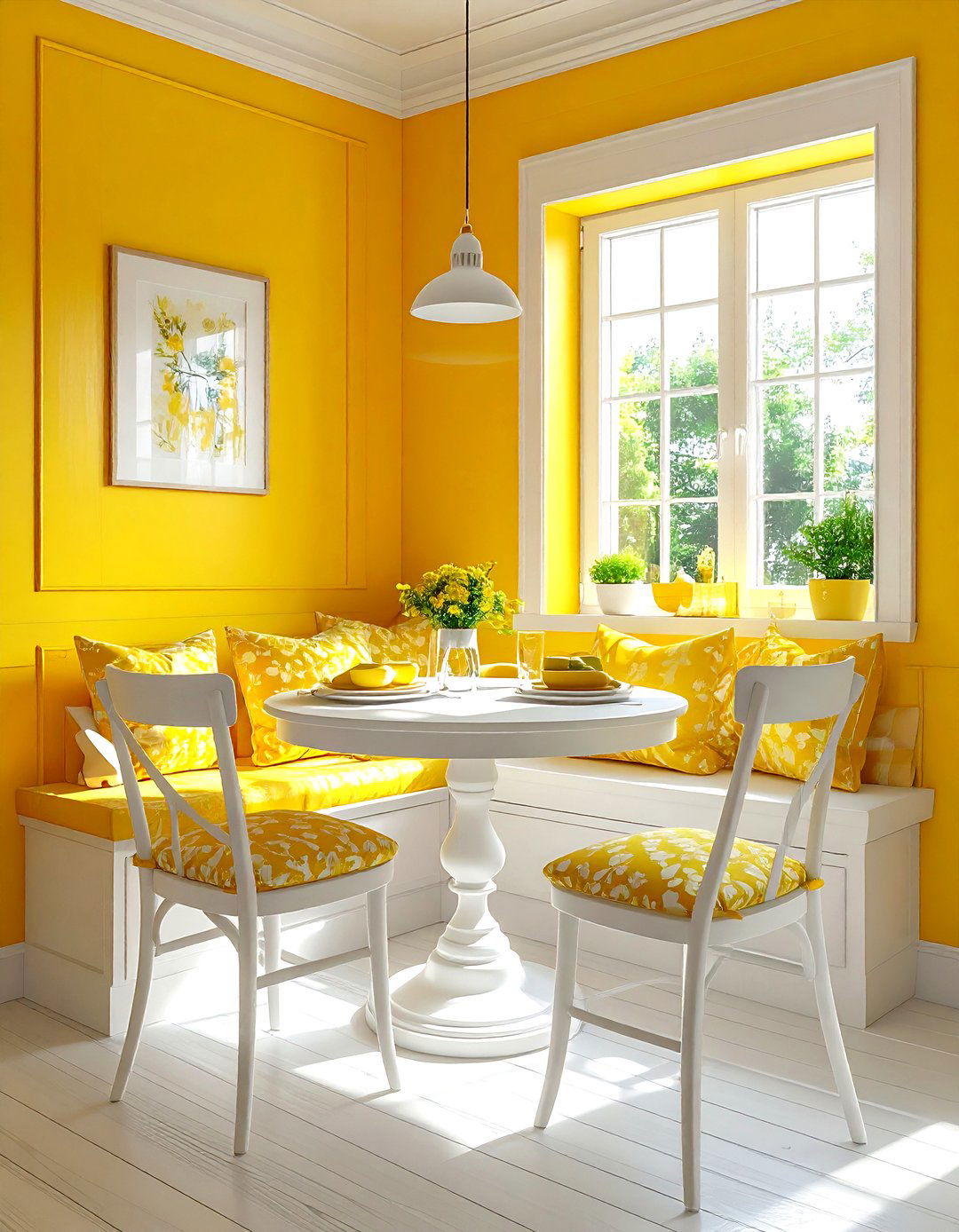 Yellow kitchen breakfast nook - 30 yellow and white kitchen ideas