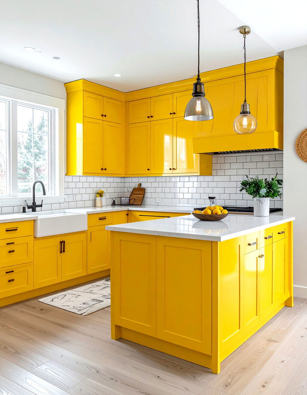 Yellow kitchen cabinets - 30 bright decor ideas