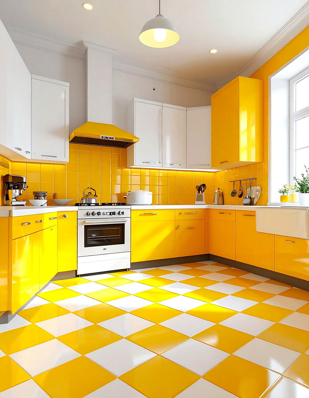 Yellow kitchen floor - 30 yellow and white kitchen ideas
