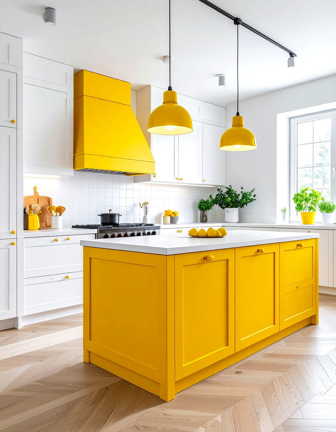 Yellow kitchen hardware - 30 yellow and white kitchen ideas