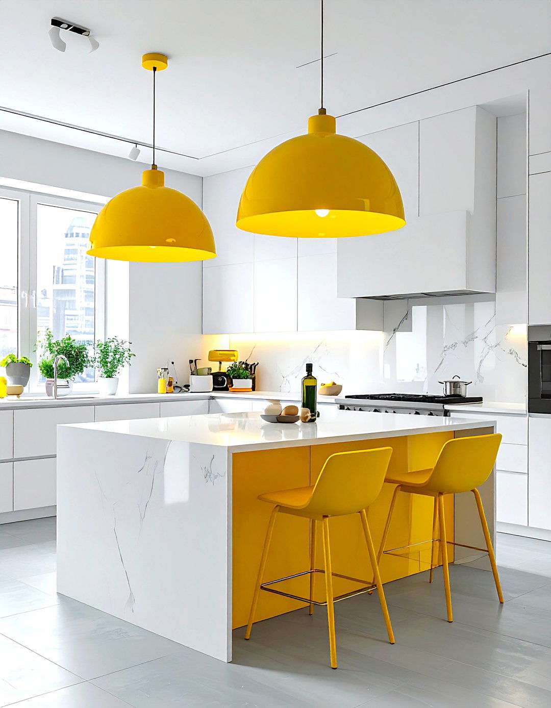 Yellow kitchen lighting - 30 yellow and white kitchen ideas