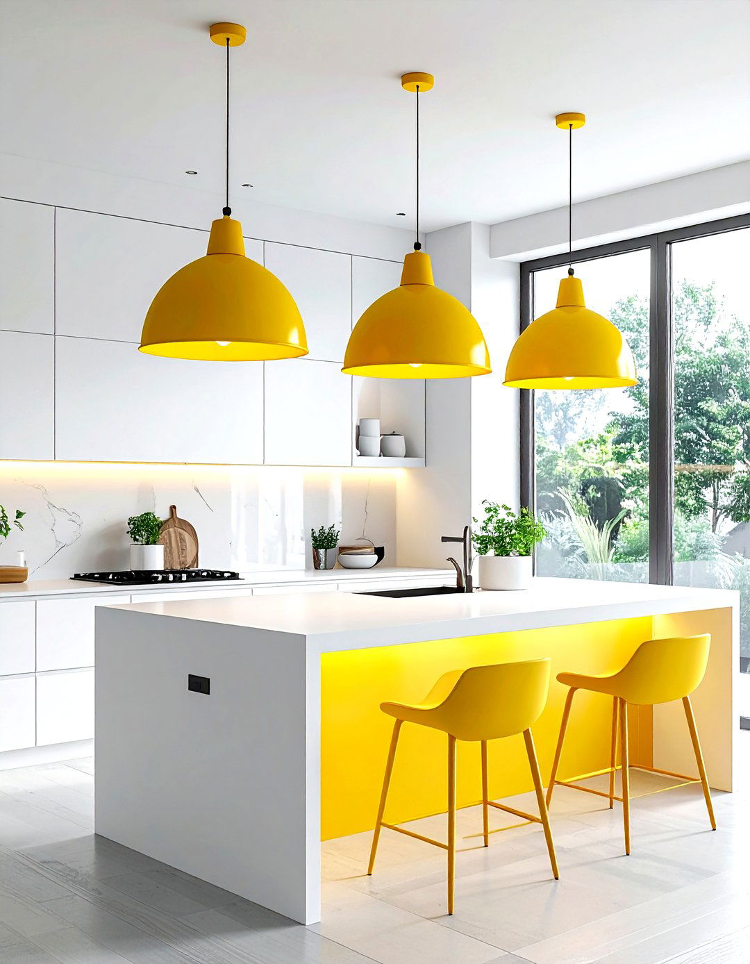 Yellow kitchen pendant lighting - 30 yellow kitchen decor ideas