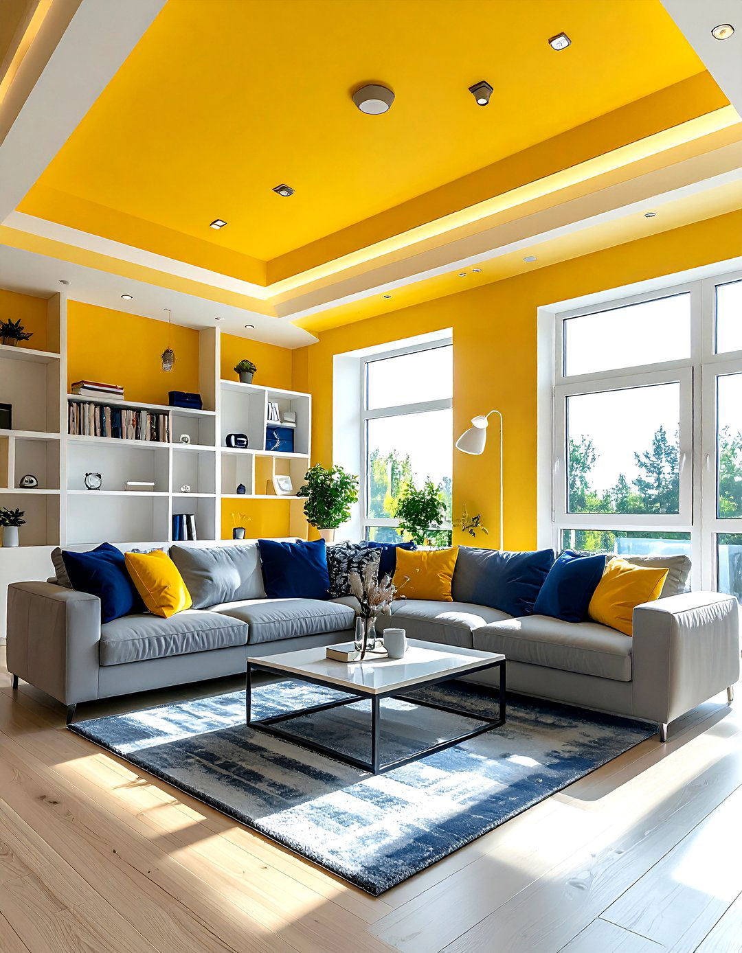 Yellow living room ceiling - 30 living room painted ceiling ideas