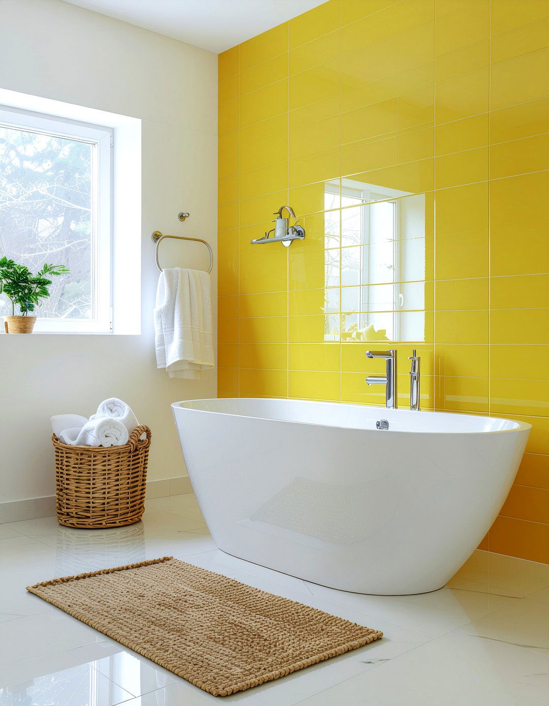 Yellow mosaic wall - 30 mosaic bathroom ideas
