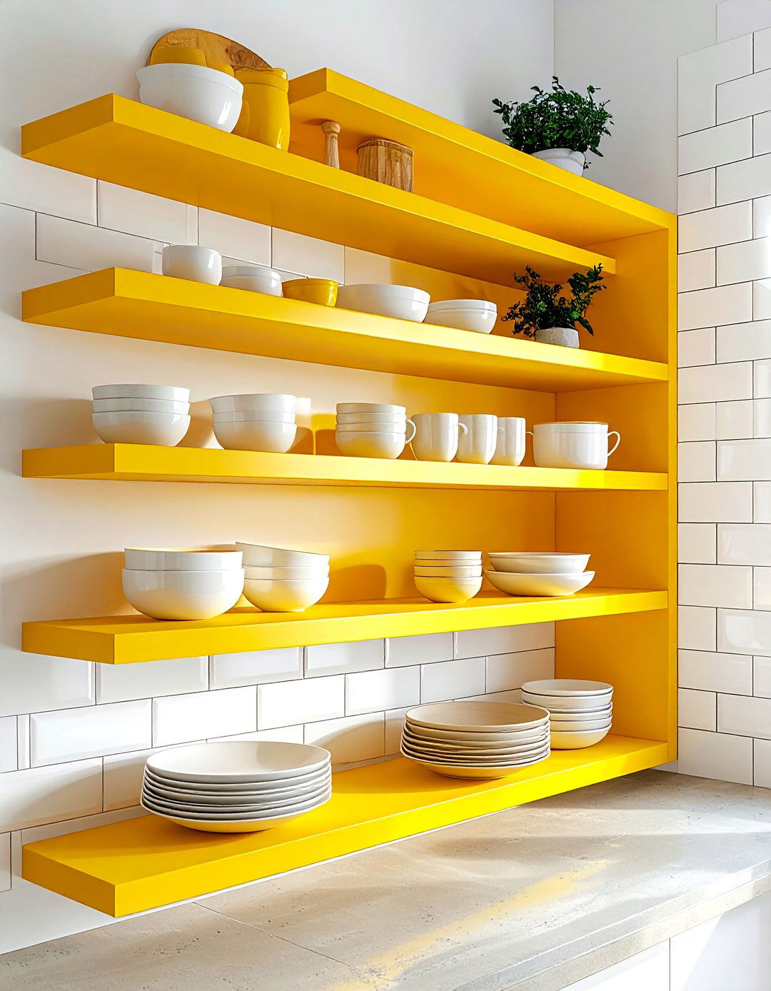 Yellow open shelving - 30 bright yellow kitchen ideas