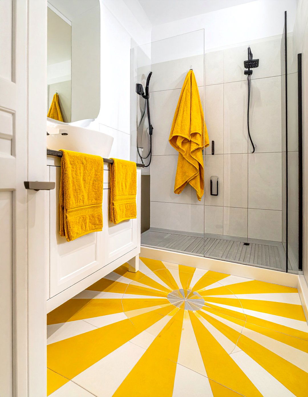 Yellow patterned cement tile bathroom - 30 cement tile bathroom ideas