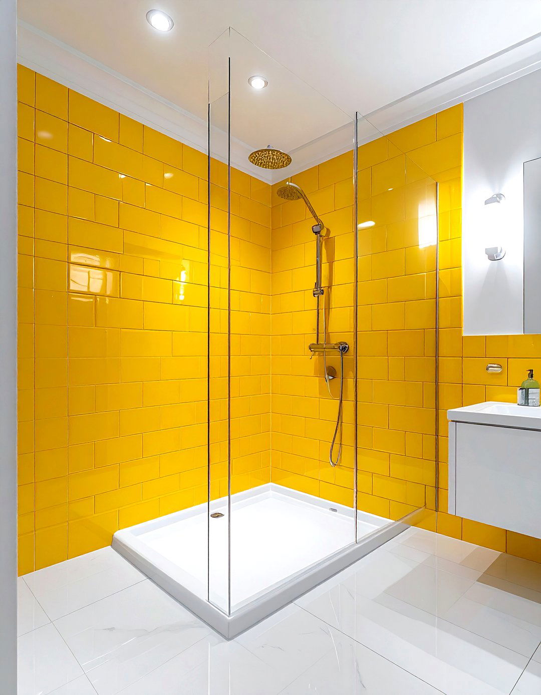 Yellow subway tile bathroom - 30 yellow and white bathroom ideas